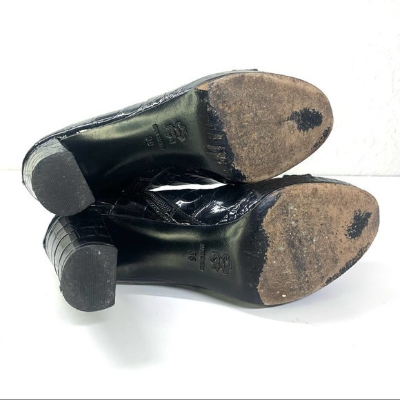 ANNA BIAGINI Patent Leather Reptile Print Chunky Heel Bootie - Picture 9 of 11